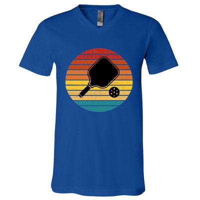 Retro Pickleball Gift Funny Pickleball Retro Sunset Cute Gift V-Neck T-Shirt