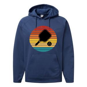 Retro Pickleball Gift Funny Pickleball Retro Sunset Cute Gift Performance Fleece Hoodie