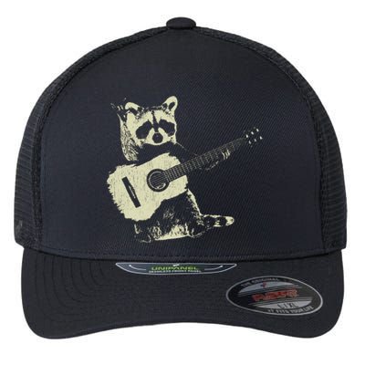 Raccoon Playing Guitar Music Flexfit Unipanel Trucker Cap