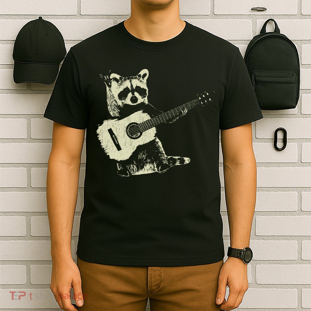 Raccoon Playing Guitar Music T-Shirt