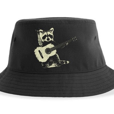 Raccoon Playing Guitar Music Sustainable Bucket Hat