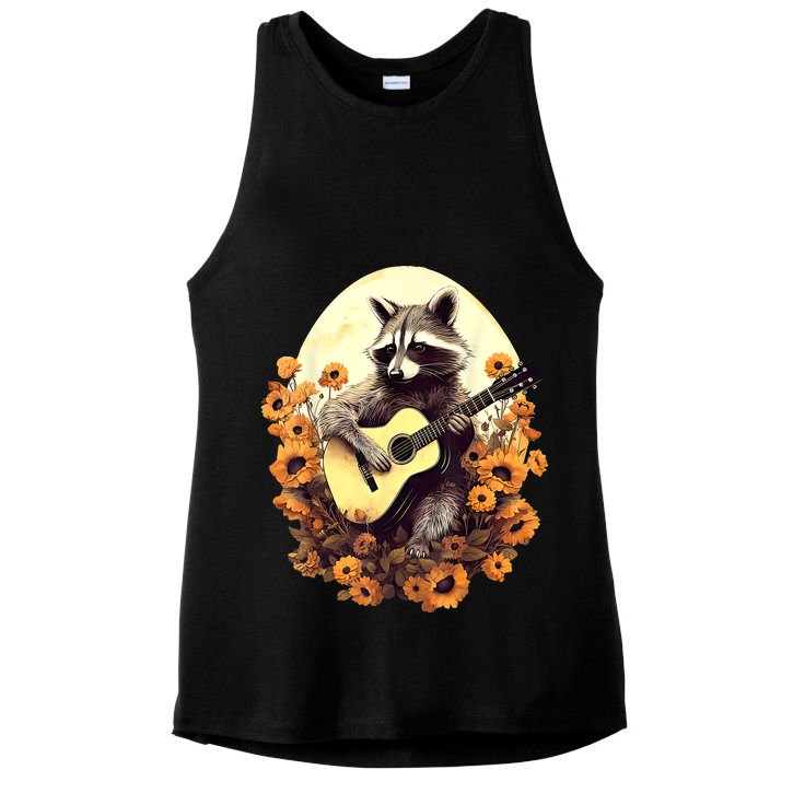 Raccoon Playing Guitar Floral Cottagecore Men Women Ladies PosiCharge Tri-Blend Wicking Tank