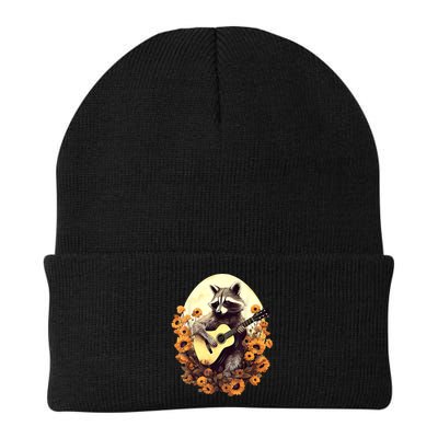 Raccoon Playing Guitar Floral Cottagecore Men Women Beanie