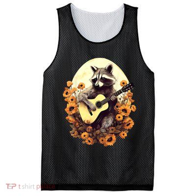 Raccoon Playing Guitar Floral Cottagecore Men Women Mesh Reversible Basketball Jersey Tank
