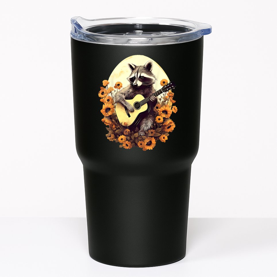 Raccoon Playing Guitar Floral Cottagecore Men Women Tumbler