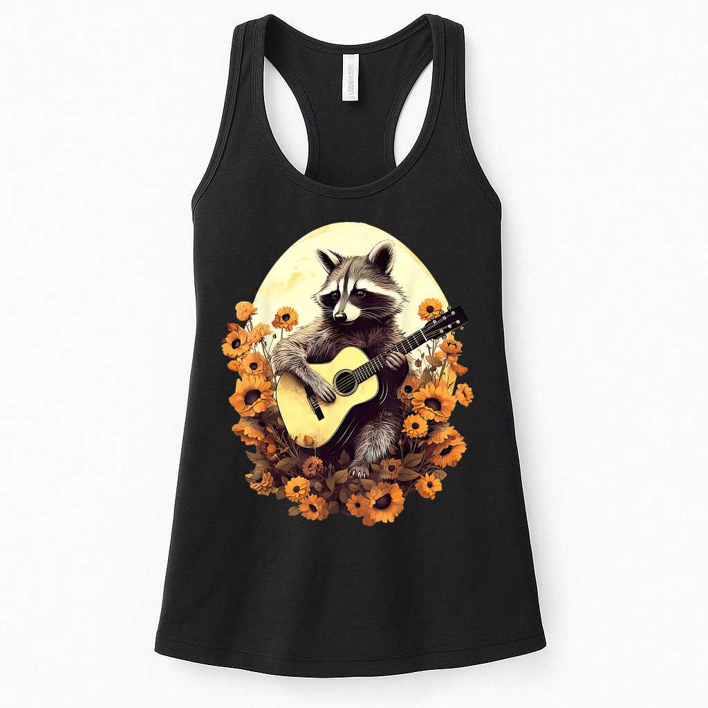 Raccoon Playing Guitar Floral Cottagecore Men Women Womens Tank Top