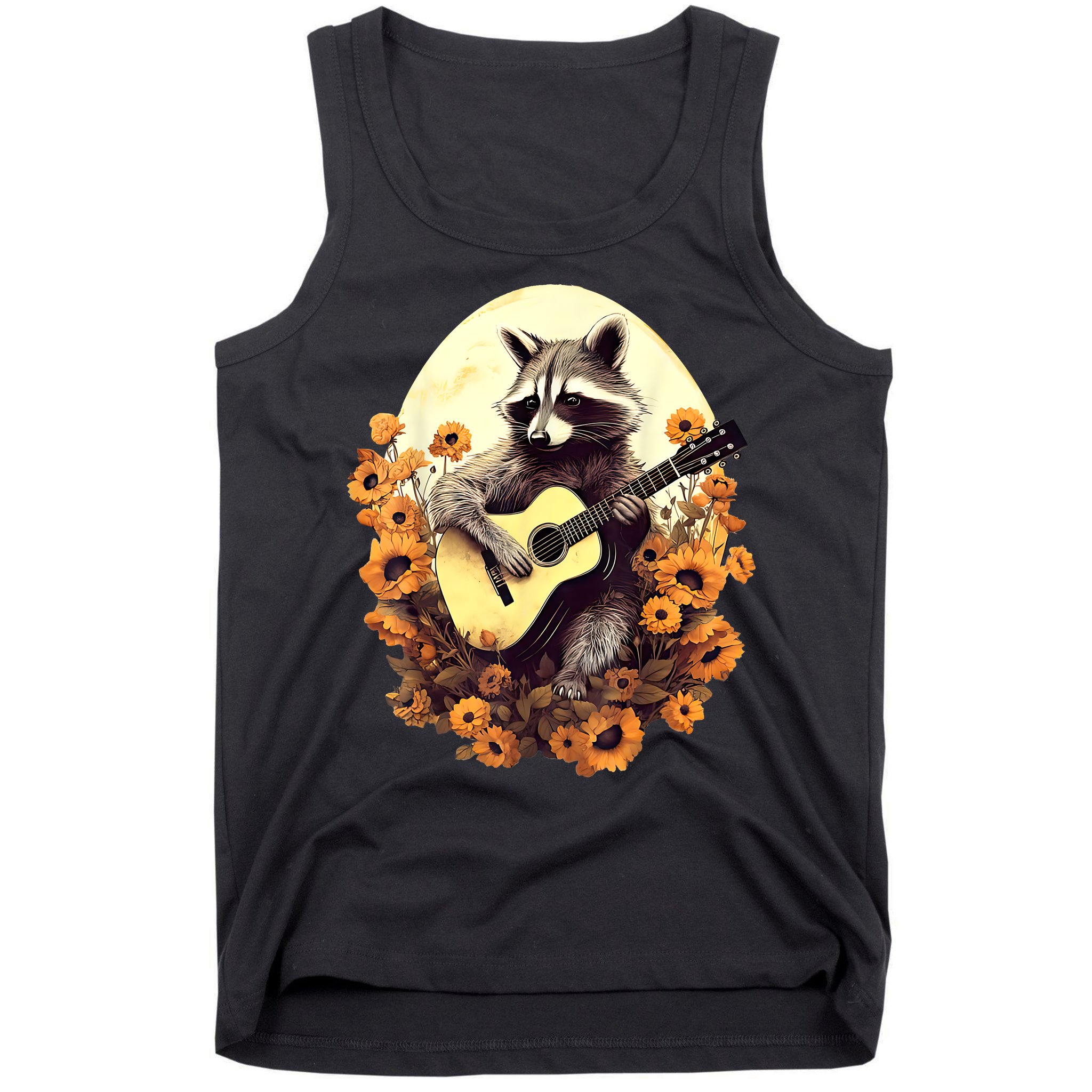 Raccoon Playing Guitar Floral Cottagecore Men Women Tank Top