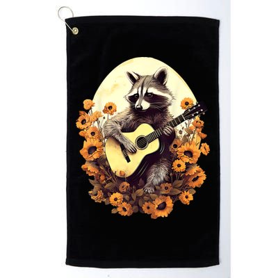 Raccoon Playing Guitar Floral Cottagecore Men Women Golf Towel