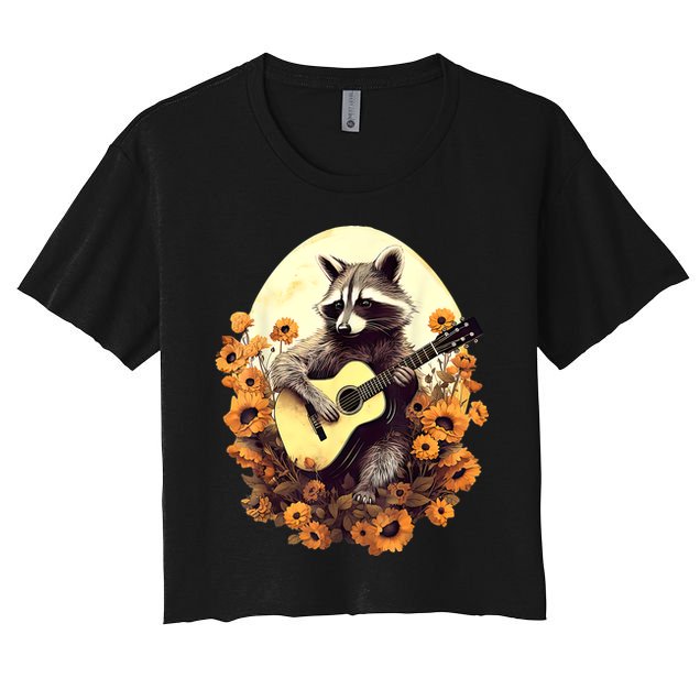 Raccoon Playing Guitar Floral Cottagecore Men Women Crop Top