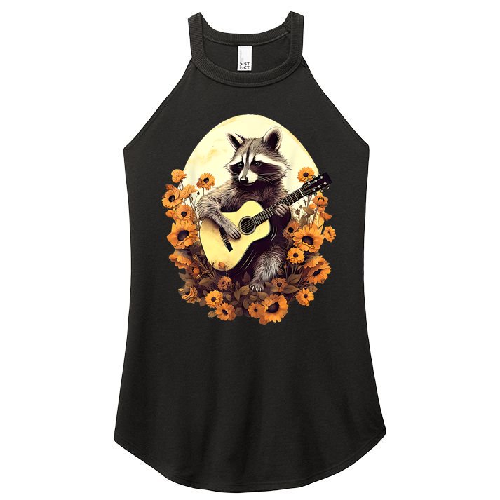 Raccoon Playing Guitar Floral Cottagecore Men Women Women's Perfect Tri Rocker Tank