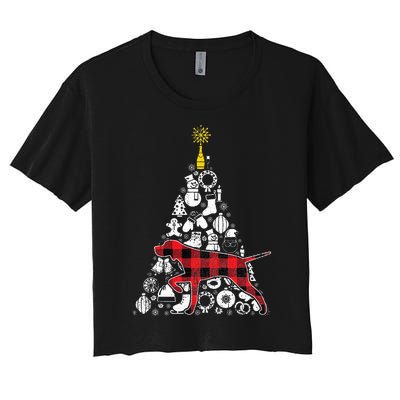 Red Plaid GSP Christmas Tree Ornament Decor Xmas Pajama Women's Crop Top Tee