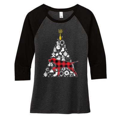 Red Plaid GSP Christmas Tree Ornament Decor Xmas Pajama Women's Tri-Blend 3/4-Sleeve Raglan Shirt