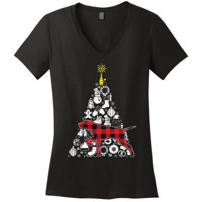 Red Plaid GSP Christmas Tree Ornament Decor Xmas Pajama Women's V-Neck T-Shirt