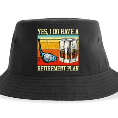 Retirement Plan Golf Bourbon Retired Funny Retiree Dad Papa Sustainable Bucket Hat