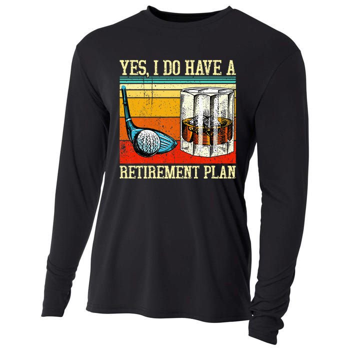 Retirement Plan Golf Bourbon Retired Funny Retiree Dad Papa Cooling Performance Long Sleeve Crew