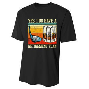 Retirement Plan Golf Bourbon Retired Funny Retiree Dad Papa Performance Sprint T-Shirt