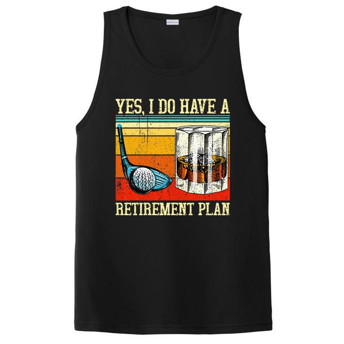 Retirement Plan Golf Bourbon Retired Funny Retiree Dad Papa PosiCharge Competitor Tank