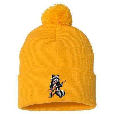 Racoon Playing Guitar Pom Pom 12in Knit Beanie