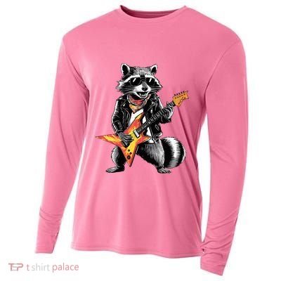 Racoon Playing Guitar Cooling Performance Long Sleeve Crew