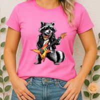 Racoon Playing Guitar Womens T-Shirt