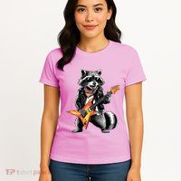 Racoon Playing Guitar Womens T-Shirt