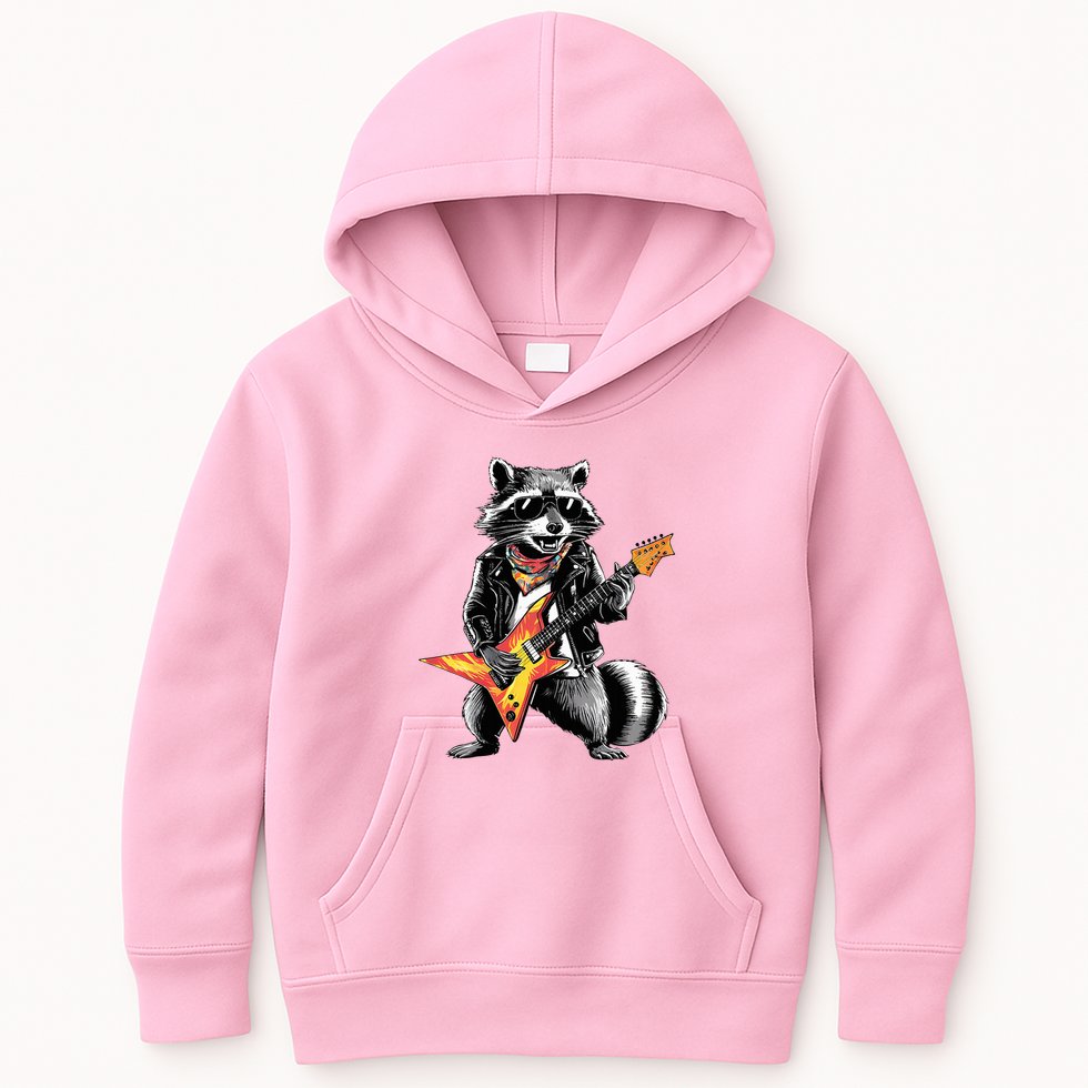 Racoon Playing Guitar Kids Hoodie