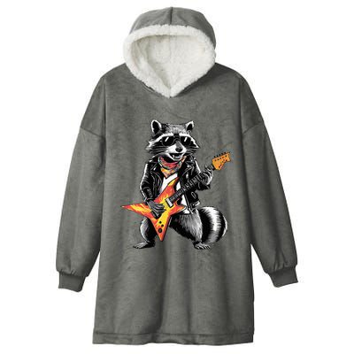 Racoon Playing Guitar Hooded Wearable Blanket
