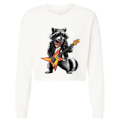 Racoon Playing Guitar Cropped Pullover Crew