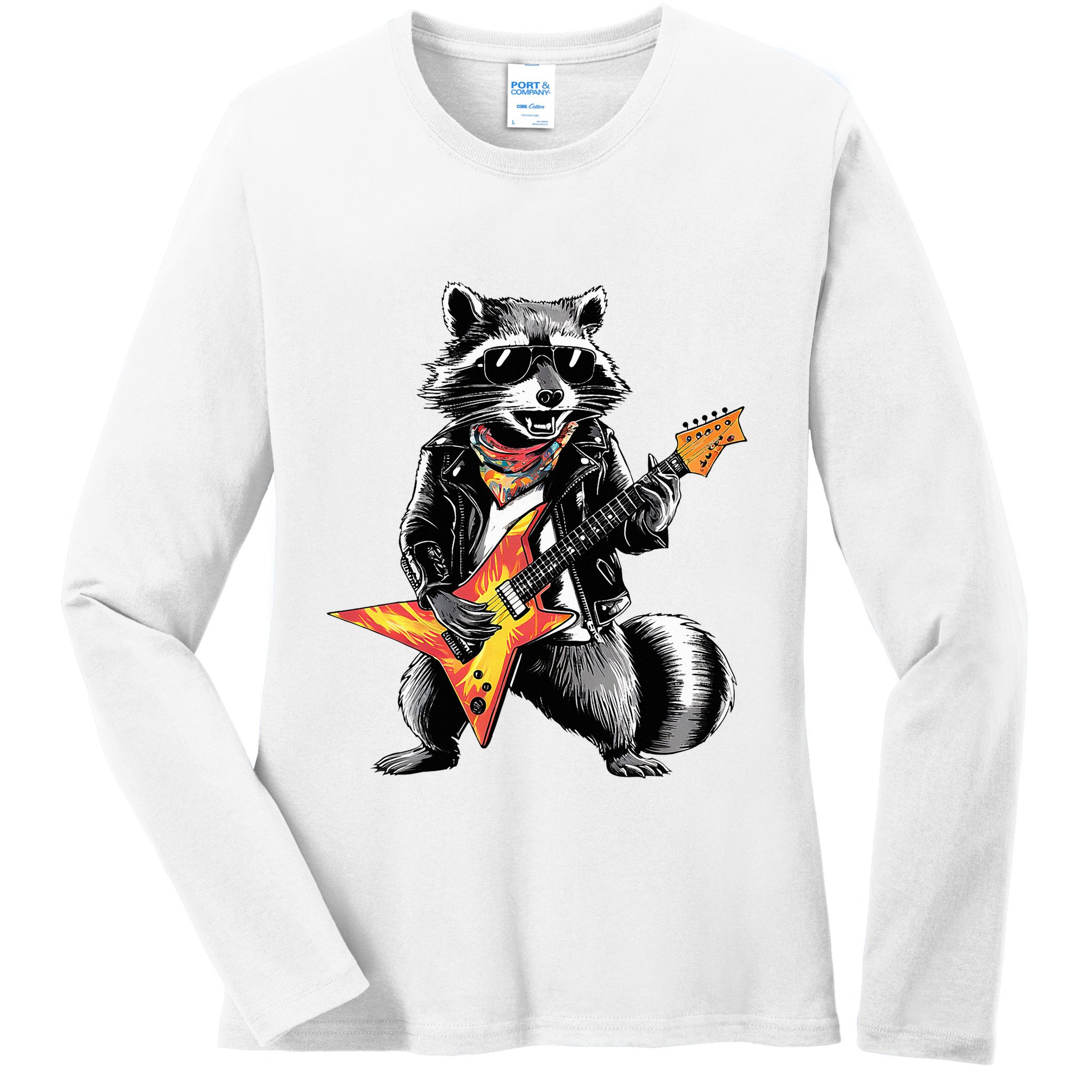 Racoon Playing Guitar Ladies Long Sleeve Shirt
