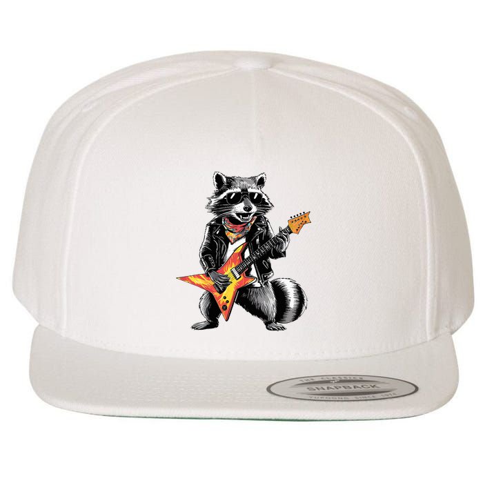 Racoon Playing Guitar Wool Snapback Cap