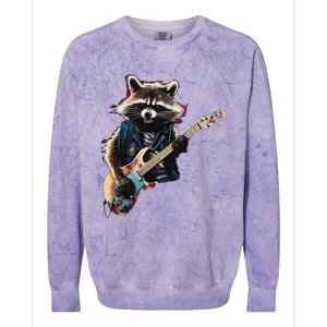 Raccoon Playing Guitar Funny Rock Music Metal Guitar Player Colorblast Crewneck Sweatshirt