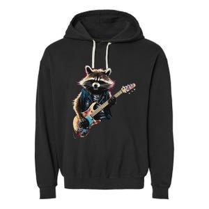 Raccoon Playing Guitar Funny Rock Music Metal Guitar Player Garment-Dyed Fleece Hoodie