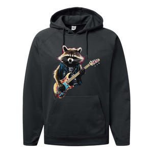 Raccoon Playing Guitar Funny Rock Music Metal Guitar Player Performance Fleece Hoodie