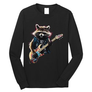 Raccoon Playing Guitar Funny Rock Music Metal Guitar Player Long Sleeve Shirt