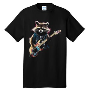 Raccoon Playing Guitar Funny Rock Music Metal Guitar Player Tall T-Shirt