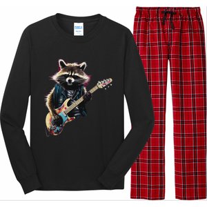 Raccoon Playing Guitar Funny Rock Music Metal Guitar Player Long Sleeve Pajama Set