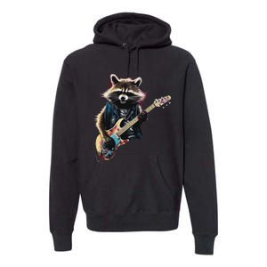 Raccoon Playing Guitar Funny Rock Music Metal Guitar Player Premium Hoodie