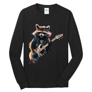 Raccoon Playing Guitar Funny Rock Music Metal Guitar Player Tall Long Sleeve T-Shirt