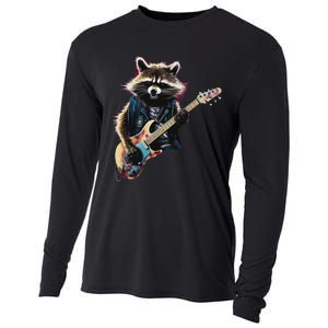 Raccoon Playing Guitar Funny Rock Music Metal Guitar Player Cooling Performance Long Sleeve Crew