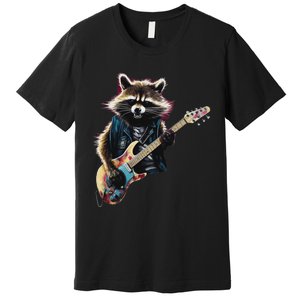 Raccoon Playing Guitar Funny Rock Music Metal Guitar Player Premium T-Shirt