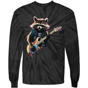 Raccoon Playing Guitar Funny Rock Music Metal Guitar Player Tie-Dye Long Sleeve Shirt