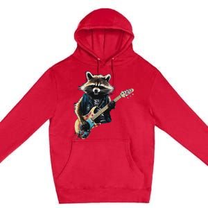 Raccoon Playing Guitar Funny Rock Music Metal Guitar Player Premium Pullover Hoodie