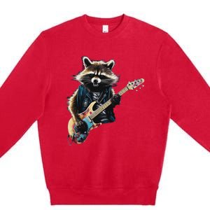 Raccoon Playing Guitar Funny Rock Music Metal Guitar Player Premium Crewneck Sweatshirt