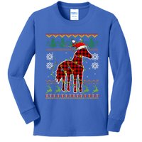 Red Plaid Horse Santa Hat Ugly Christmas Sweater Pajamas Great Gift Kids Long Sleeve Shirt