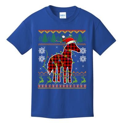 Red Plaid Horse Santa Hat Ugly Christmas Sweater Pajamas Great Gift Kids T-Shirt