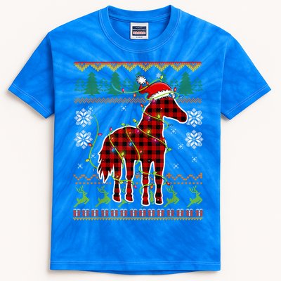 Red Plaid Horse Santa Hat Ugly Christmas Sweater Pajamas Great Gift Kids Tie-Dye T-Shirt