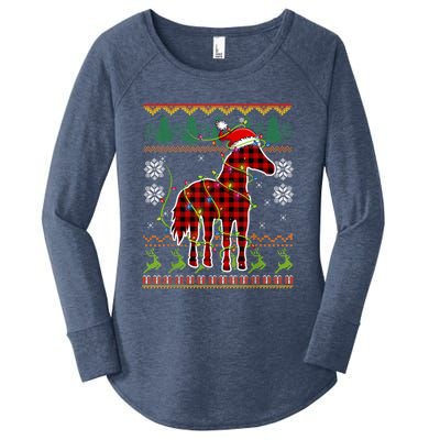 Red Plaid Horse Santa Hat Ugly Christmas Sweater Pajamas Great Gift Women's Perfect Tri Tunic Long Sleeve Shirt