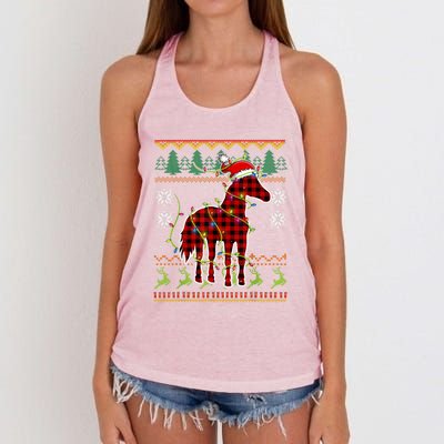 Red Plaid Horse Santa Hat Ugly Christmas Sweater Pajamas Great Gift Women's Knotted Racerback Tank