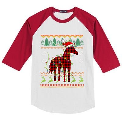 Red Plaid Horse Santa Hat Ugly Christmas Sweater Pajamas Great Gift Kids Colorblock Raglan Jersey