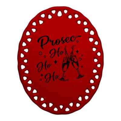 Retro Prosec Ho Ho Ho Funny Presecco Christmas Vacation Gift Ceramic Oval Ornament